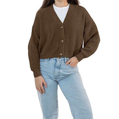 

Women's Solid Color Sweater Long Sleeve Sweater Cardigans V Neck ArmyGreen White Blue