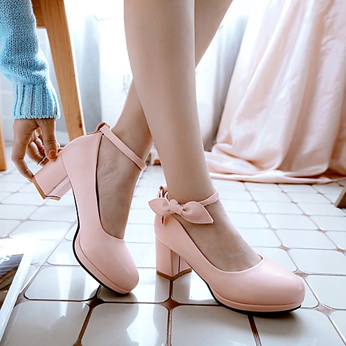 

Women's Heels Chunky Heel Round Toe PU Synthetics White Black Pink