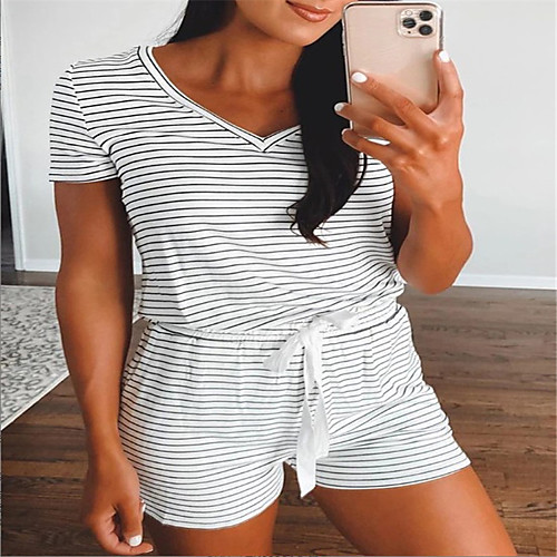 

Women's Casual 2021 White Jumpsuit Stripes