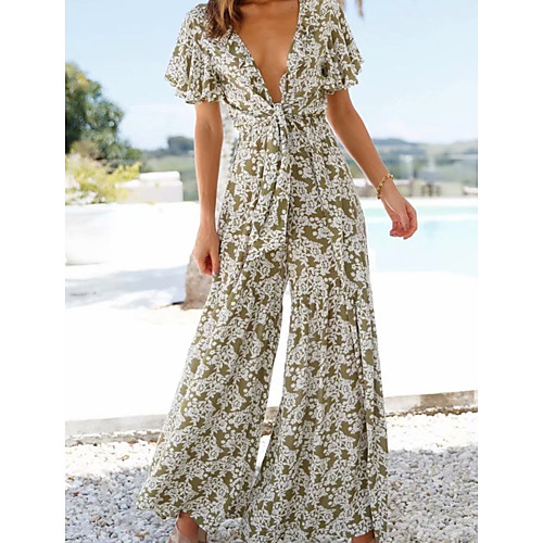 

Women's Casual 2021 Blushing Pink Green Jumpsuit Floral Print