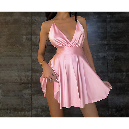 

Women's Swing Dress Short Mini Dress Blue Blushing Pink Green Beige Sleeveless Solid Color Summer V Neck Casual Sexy Party Holiday Beach Slim 2021 S M L
