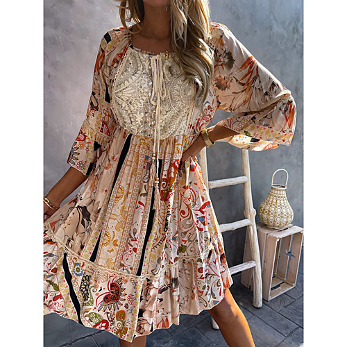 

Women's A Line Dress Short Mini Dress Blushing Pink Green Apricot Long Sleeve Pattern Summer Casual 2021 S M L XL 2XL