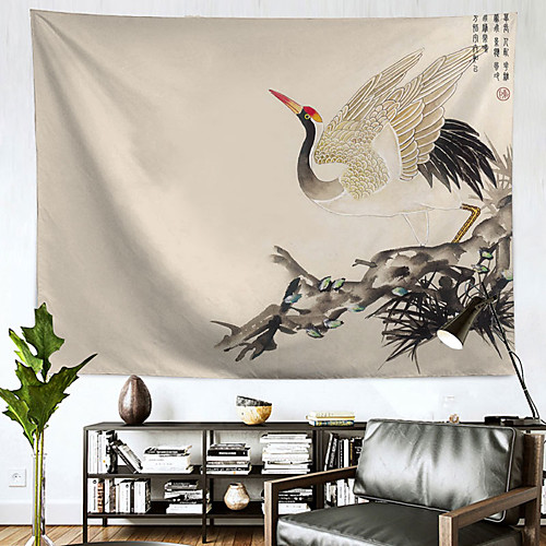 

Chinese Ink Painting Style Wall Tapestry Art Decor Blanket Curtain Hanging Home Bedroom Living Room Decoration Polyester Crane
