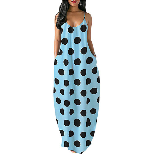 

Women's Strap Dress Maxi long Dress 2021 summer cross-border new Spot! Spot! Spot photographed and shipped on the same day Blushing Pink Sky Blue Black Apricot Sleeveless Dot Summer Casual 2021 S M L