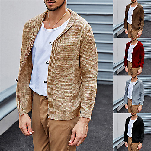 

Men's Unisex Stylish Vintage Style Basic Knitted Button Solid Color Abstract Cardigan Sweater Long Sleeve Plus Size Sweater Cardigans V Neck Shirt Collar Shawl Collar Fall Winter White Wine Black