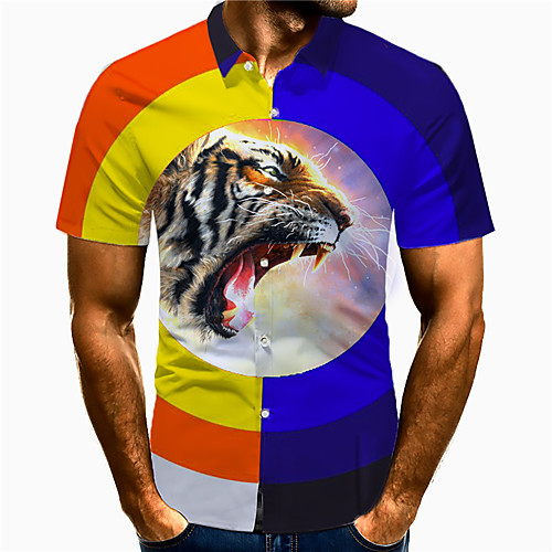 

Men's Shirt 3D Print Rainbow Tiger Animal Plus Size 3D Print Button-Down Short Sleeve Casual Tops Casual Fashion Breathable Comfortable Rainbow / Sports