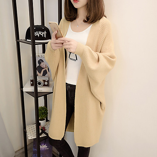 

Women's Solid Color Cardigan Long Sleeve Sweater Cardigans V Neck caramel colour Black khaki