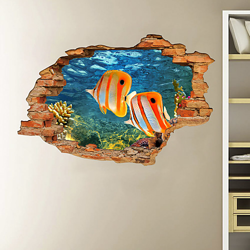 

3D Broken Wall Undersea World Clownfish Home Children's Room Background Decoration Can Be Removed Stickers
