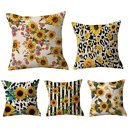 

Sunflower Double Side Cushion Cover 5PC Soft Throw Pillow Cover Cushion Case Pillowcase for Sofa Bedroom Livingroom Superior Quality Machine Washable Outdoor Cushion for Sofa Couch Bed Chair