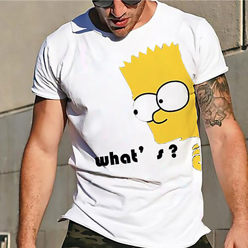 

Men's Unisex Tee T shirt Hot Stamping Cartoon Graphic Prints Plus Size Print Short Sleeve Casual Tops Basic Designer Big and Tall White