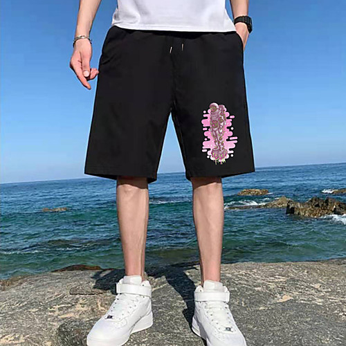 

Men's Shorts Sports Casual Daily Shorts Pants Astronaut Letter Short Drawstring Pocket Print Black