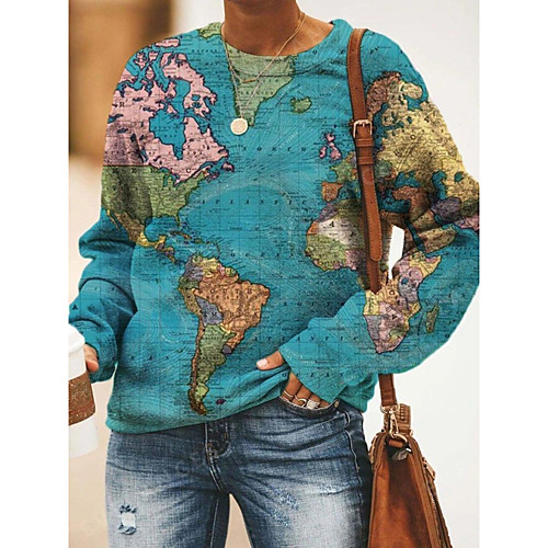 

Women's Sweatshirt Pullover Graphic Color Block Print Casual Daily 3D Print Sportswear Streetwear Hoodies Sweatshirts Loose Blue
