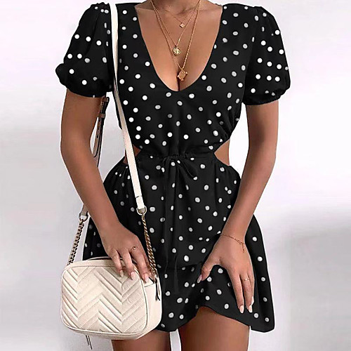 

amazon 2021 independent station wish new polka dot short-sleeved v-neck sexy dress women