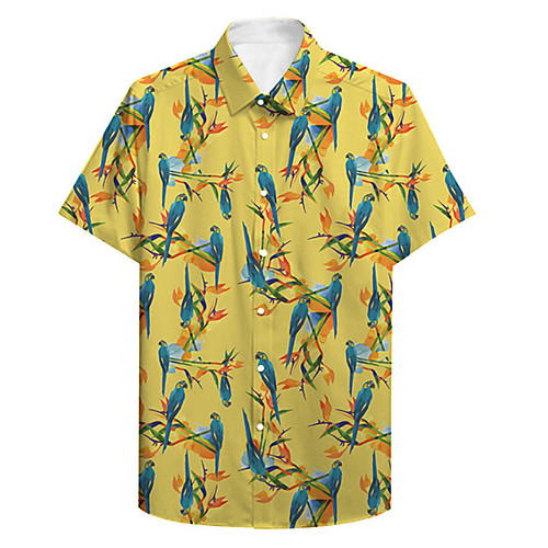 

Men's Shirt 3D Print Bird Animal Plus Size 3D Print Button-Down Short Sleeve Casual Tops Casual Fashion Breathable Comfortable Yellow / Sports