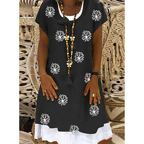 

Women's T Shirt Dress Tee Dress Knee Length Dress Black Short Sleeve Print Print Spring Summer Round Neck Casual 2021 S M L XL XXL XXXL