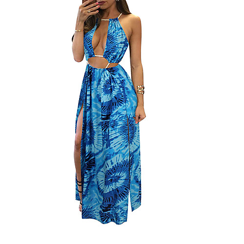 

2021 cross-border new women's bohemian flower lace beach party split halterneck dress