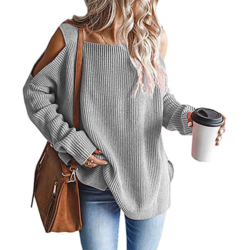 

Women's Casual / Daily Solid Color Sweater Long Sleeve Sweater Cardigans Square Neck Blushing Pink Black Orange