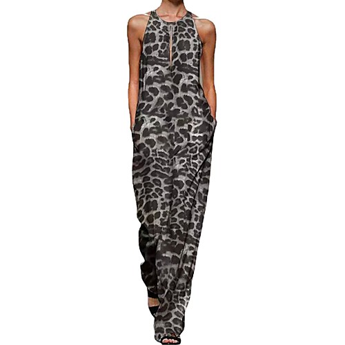

Women's Casual 2021 Grey leopard Sky Blue Navy Blue Jumpsuit Solid Color Cotton