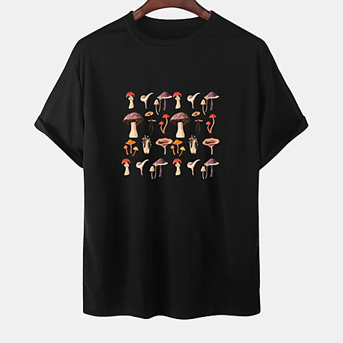

Men's Unisex Tee T shirt Hot Stamping Graphic Prints Mushroom Plus Size Print Short Sleeve Casual Tops Cotton Basic Designer Big and Tall White Black