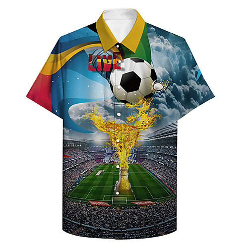 

Men's Shirt 3D Print Football Plus Size 3D Print Button-Down Short Sleeve Casual Tops Casual Fashion Breathable Comfortable Blue / Sports