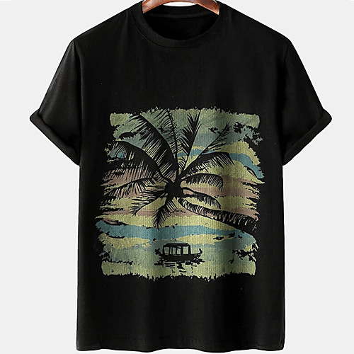 

Men's Unisex Tee T shirt Hot Stamping Graphic Prints Coconut Tree Plus Size Print Short Sleeve Casual Tops Cotton Basic Designer Big and Tall Black