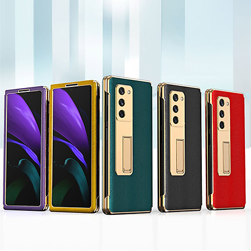 

Flip PU Leather Phone Case For Samsung Galaxy Z Fold 2 Plating Camera Lens Protector PU Leather Shell with Phone Holder Stand
