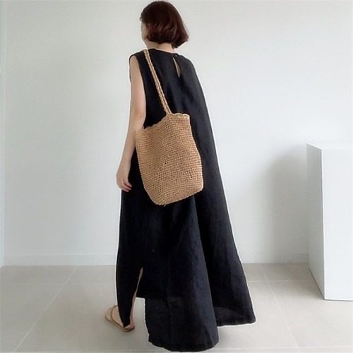 

Women's A Line Dress Maxi long Dress Jade green Black Brown Apricot Sleeveless Solid Color Spring Summer Casual 2021 S M L XL / Cotton / Cotton