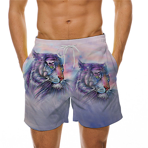 

Men's Designer Casual / Sporty Big and Tall Quick Dry Breathable Soft Holiday Beach Swimming Pool Shorts Bermuda shorts Swim Trucks Pants Graphic Prints Tiger Short Drawstring Elastic Drawstring