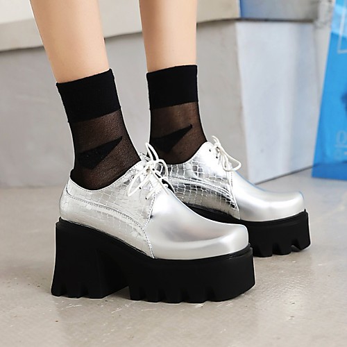

Women's Oxfords Platform Block Heel Square Toe PU Synthetics Red Black Silver