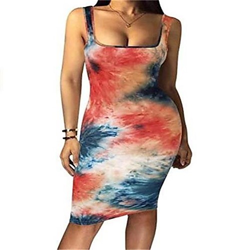 

Women's Sheath Dress Knee Length Dress Black and white stripes Blue Purple Yellow Blushing Pink Wine Army Green Light Brown Fuchsia Gray Sleeveless Print Color Gradient Print Summer Square Neck 1920s