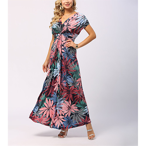 

Women's Swing Dress Maxi long Dress White Half Sleeve Floral Spring Summer Casual 2021 S M L XL