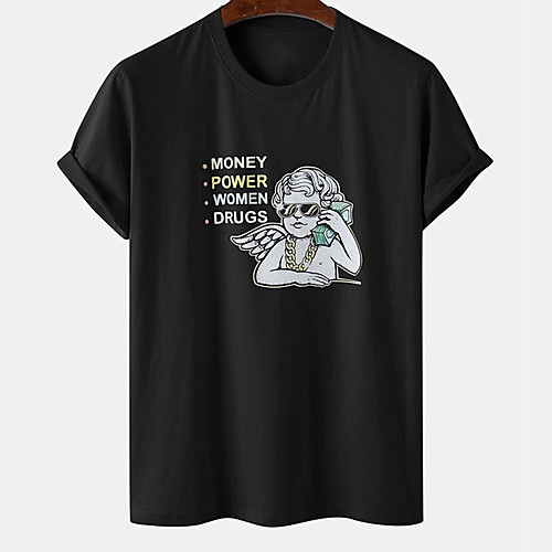 

Men's Unisex Tee T shirt Hot Stamping Graphic Prints Angel Letter Plus Size Print Short Sleeve Casual Tops Cotton Basic Designer Big and Tall White Black Khaki