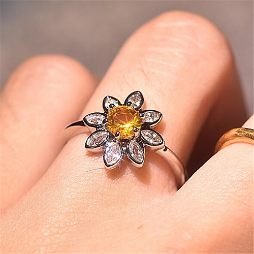 

Flower Women's Ring 3D Silver Zircon Copper Gold Plated Flower Precious Fashion 1pc 9