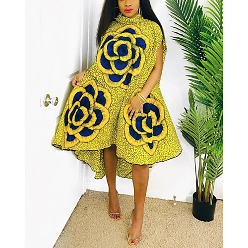 

Women's A Line Dress Knee Length Dress Yellow Short Sleeve Florals Summer Casual 2021 S M L XL XXL XXXL