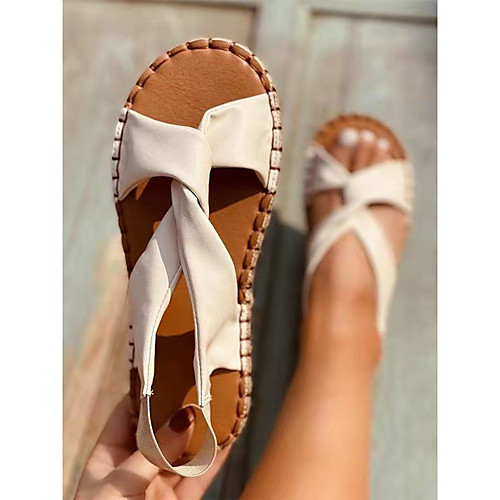 

Women's Sandals Espadrilles Flat Heel Round Toe PU Solid Colored Leopard White Black
