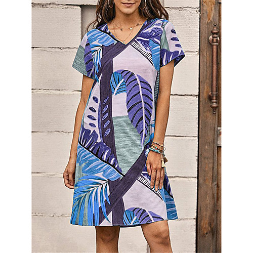 

Women's T Shirt Dress Tee Dress Knee Length Dress Blue Purple Gray Green Orange Red Short Sleeve Print Spring Summer Casual 2021 S M L XL XXL XXXL