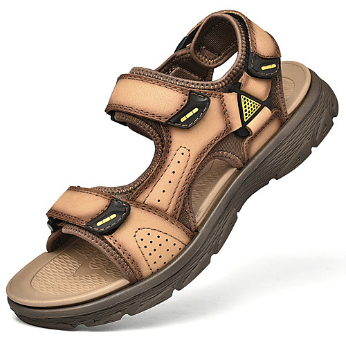 

Men's Sandals Crochet Leather Shoes Flat Sandals Sporty Casual Roman Shoes Daily Outdoor Nappa Leather Cowhide Breathable Handmade Non-slipping Booties / Ankle Boots Light Brown Dark Brown Black