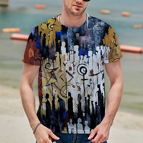 

Men's Tee T shirt Shirt 3D Print Graphic Prints Graffiti Print Short Sleeve Daily Tops Casual Designer Big and Tall Blue