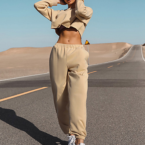 

Women's Basic Streetwear Plain Vacation Casual / Daily Two Piece Set Crop Sweatshirt Tracksuit Pant Loungewear Jogger Pants Tops