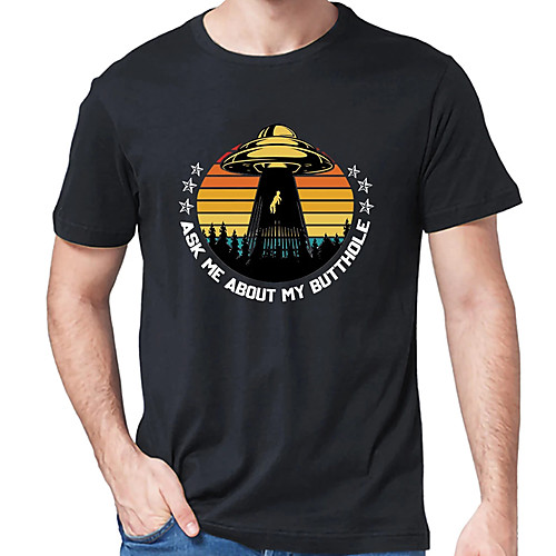 

Men's Unisex Tee T shirt Hot Stamping Graphic Prints UFO Letter Plus Size Print Short Sleeve Casual Tops Cotton Basic Designer Big and Tall Black Light gray
