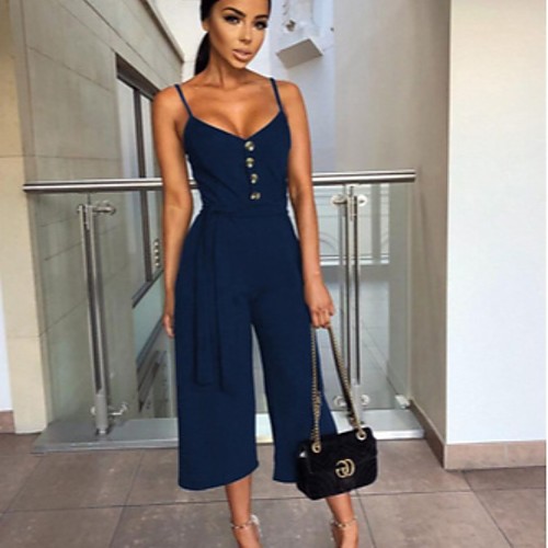 

Women's Casual / Daily 2021 White Blue Black Jumpsuit Solid Color