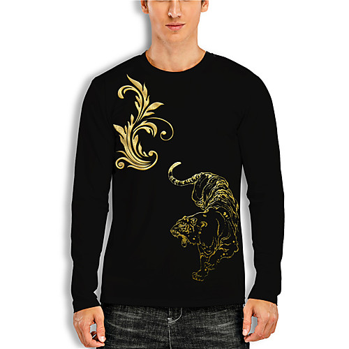 

Men's Tee T shirt Shirt 3D Print Graphic Prints Tiger Print Long Sleeve Daily Tops Casual Designer Big and Tall Black