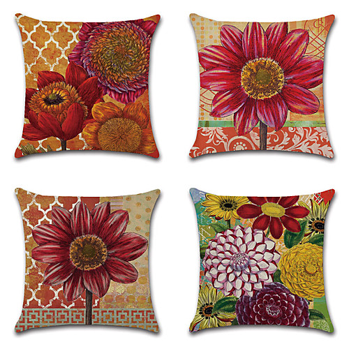 

Floral Double Side Cushion Cover 4PC Soft Decorative Square Throw Pillow Cover Cushion Case Pillowcase for Bedroom Livingroom Superior Quality Machine Washable Outdoor Cushion for Sofa Couch Bed Chair Green Yellow Red