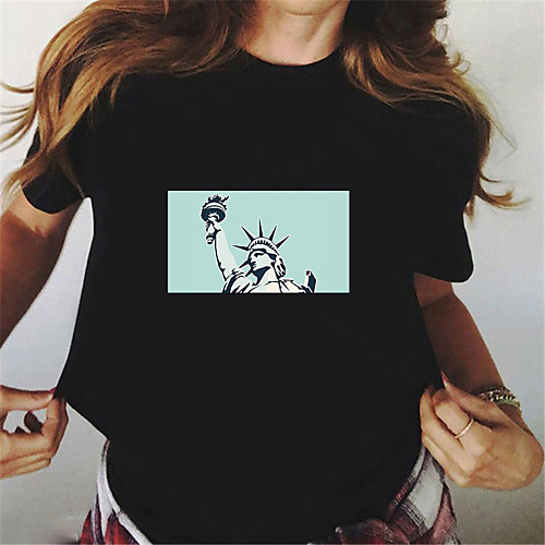 

Women's Painting T shirt Statue Of Liberty American Flag Stars and Stripes Print Round Neck Basic Tops Cotton White Red Black