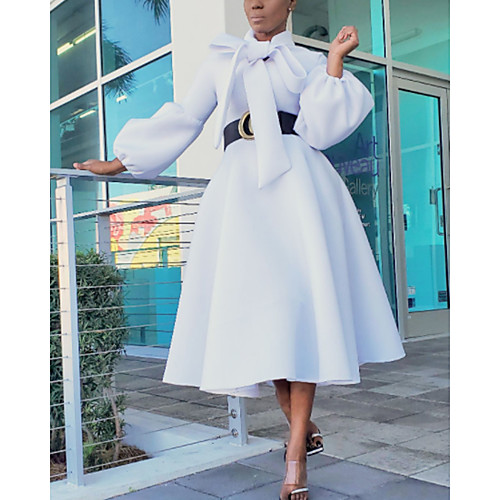 

Women's A Line Dress Maxi long Dress Shallow Apricot Dark Purple White Navy Blue Long Sleeve Solid Color Winter Casual 2021 S M L XL XXL XXXL