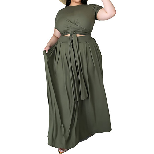 

Women's Plus Size Dress Two Piece Dress Maxi long Dress Short Sleeve Graphic U Neck Hot Spring Summer Black And White Blue and White Yellow and white XL 2XL 3XL 4XL 5XL
