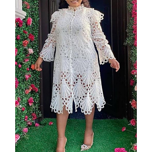 

Women's A Line Dress Midi Dress White 3/4-Length Sleeve Solid Color Spring & Fall Sexy 2021 S M L XL XXL XXXL