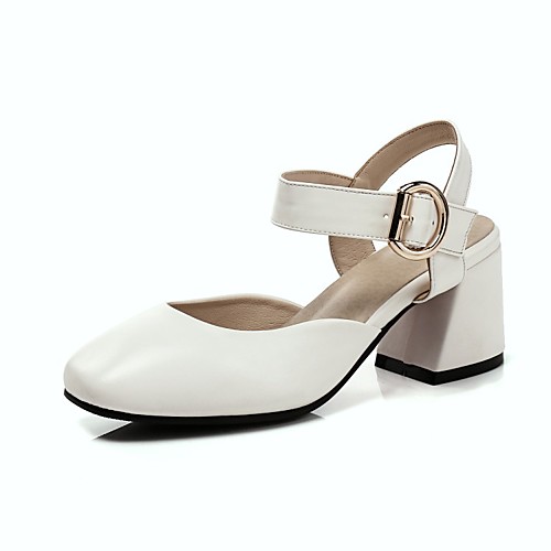 

Women's Sandals Chunky Heel Square Toe PU Buckle Solid Colored Khaki Beige Coffee