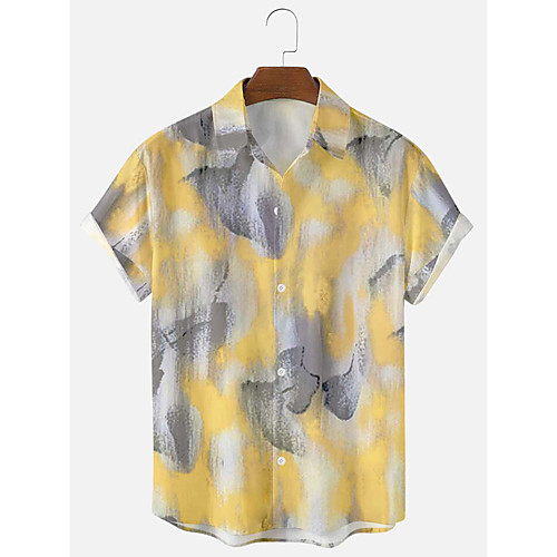 

Men's Shirt Floral Button-Down Short Sleeve Casual Tops Casual Fashion Breathable Comfortable Yellow Orange