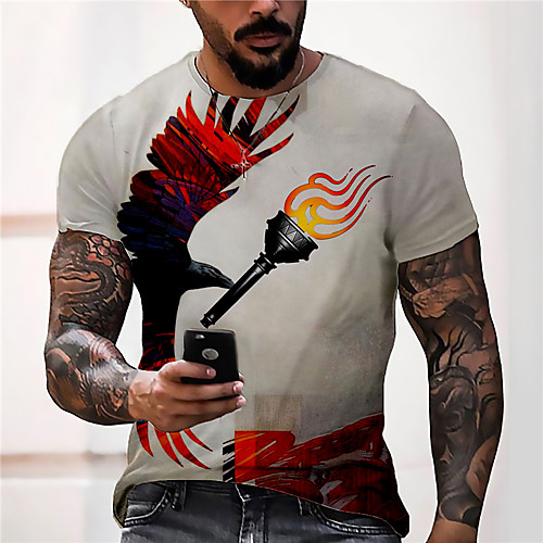 

Men's Tee T shirt Shirt 3D Print Graphic Prints Torch Print Short Sleeve Daily Tops Casual Designer Big and Tall Gray